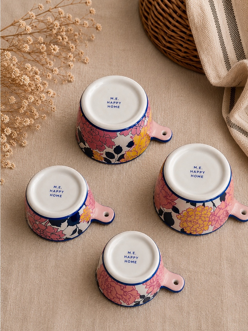 NIB M.E. Happy Home Floral Ceramic Nesting Measuring Cups Set - Picture 2 of 5